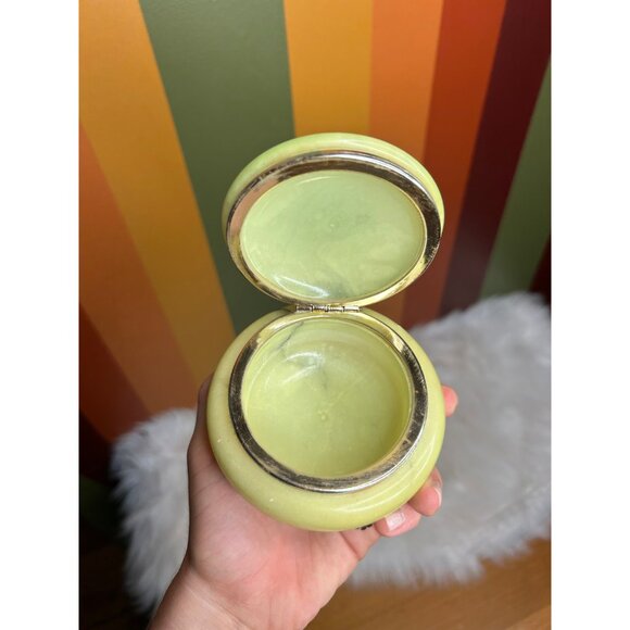 Alabaster green Stone marble floral trinket dish jewellery box Italy- tiny chip - Picture 9 of 9